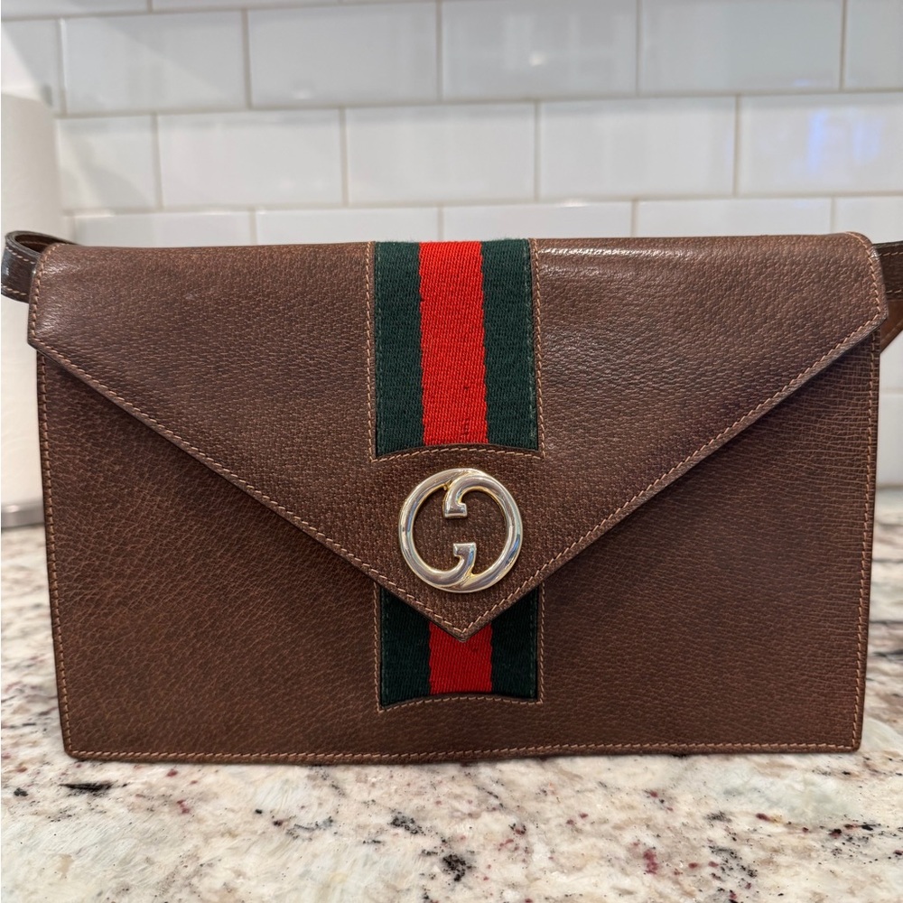 Gucci Brown Leather Satchel vintage with Gold Accent - Picture 4 of 16